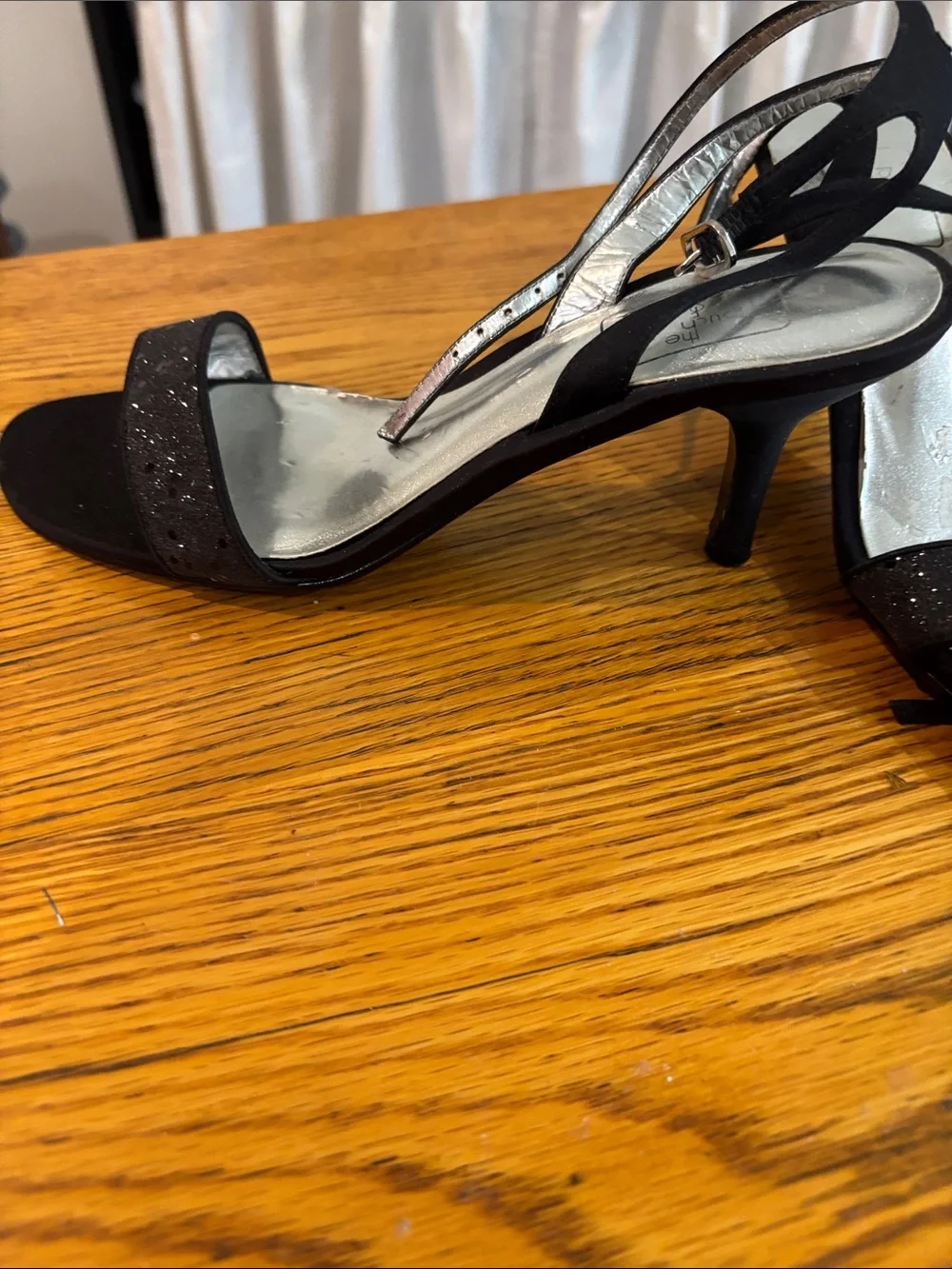 Nina Black Slingback Evening Sandals with Sparkle Strap
